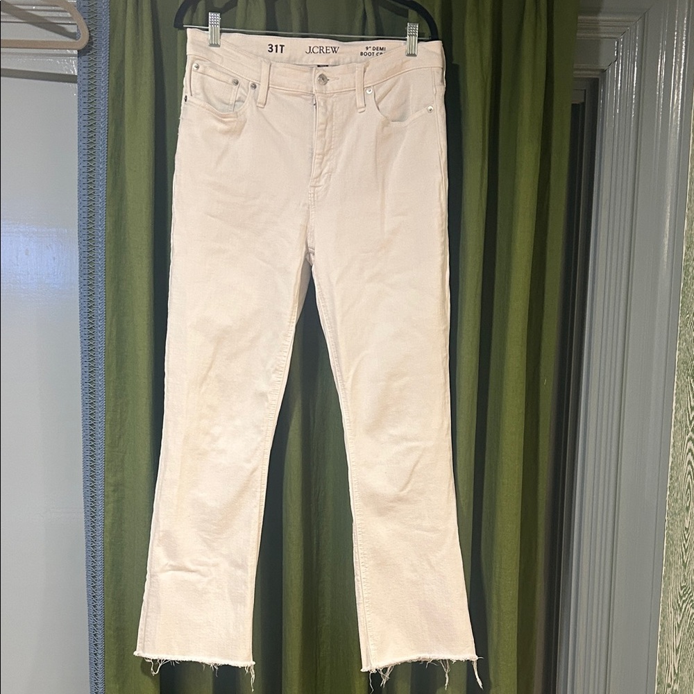 J. Crew Off-White Flare Jeans with Raw Hem